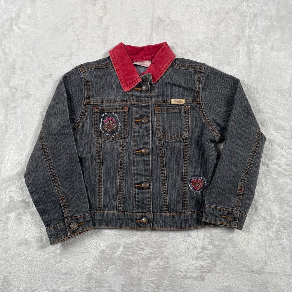 Levi Strauss Signature Girls Denim Jacket Red Collar With Heart Flower Size‎ 5T